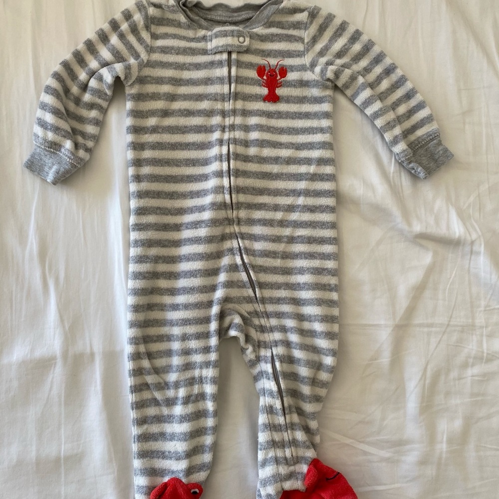 Carter grey white striped bodysuit footie